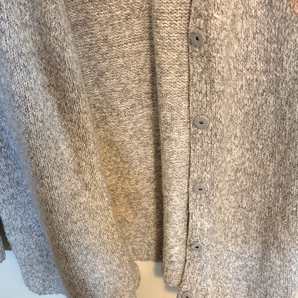 CAbi tilt color block Mom line sweater Gray and Tan Open Front Cardigan - Picture 4 of 5